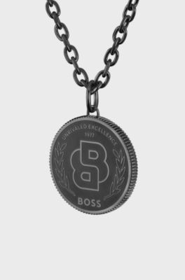 Schwarz beschichtete Halskette mit Double-B-Monogramm-Medaillon, Schwarz