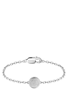 Silver-tone cuff with Double B monogram medallion, Silver tone