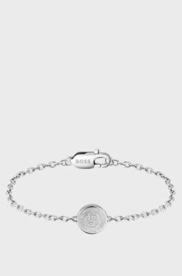 Silver-tone cuff with Double B monogram medallion, Silver tone