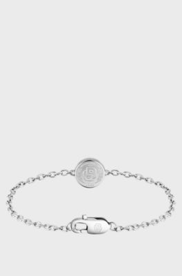 Silver-tone cuff with Double B monogram medallion, Silver tone