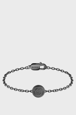 Black-plated cuff with Double B monogram medallion, Dark Grey