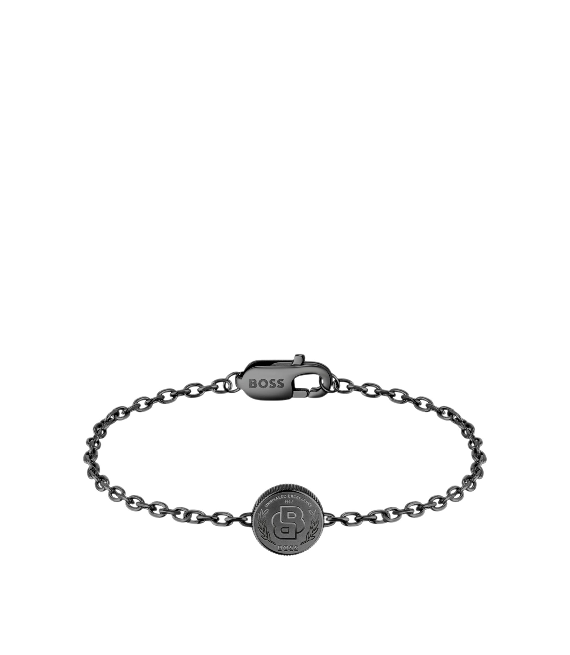 Schwarz beschichtetes Armband mit Double-B-Monogramm-Medaillon