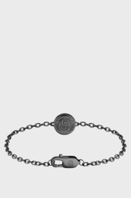 Black-plated cuff with Double B monogram medallion, Dark Grey