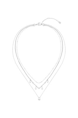 Silverf&auml;rgat halsband i tre lager med dropp-berlocker, Silverf&auml;rg