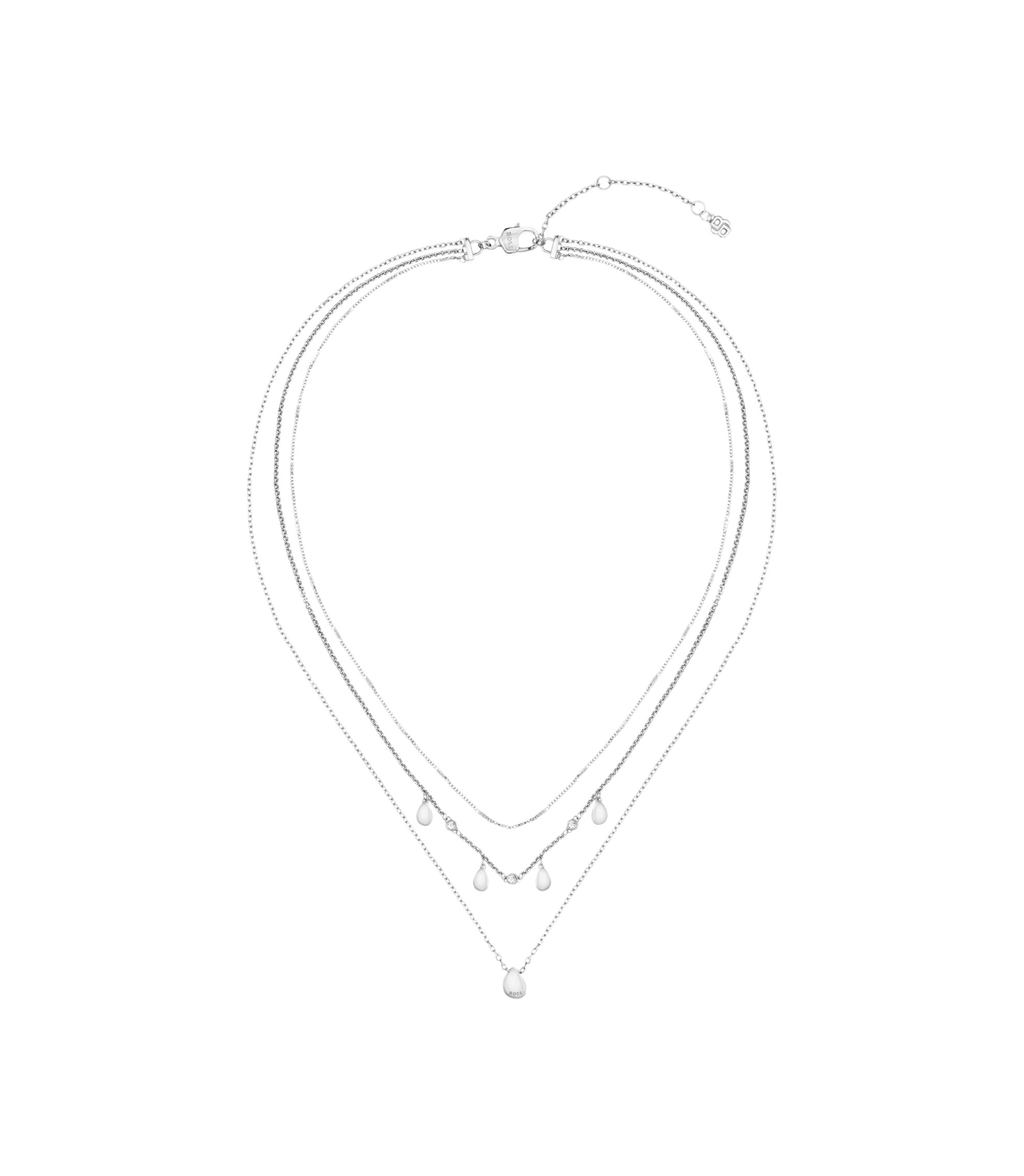 Dreireihige Halskette in Silberfarbe mit Tropfenanhängern