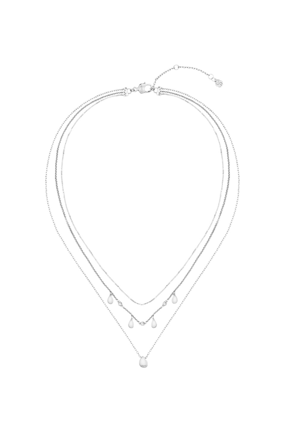 Three-layer silver-tone necklace with droplet charms