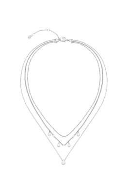Silverf&auml;rgat halsband i tre lager med dropp-berlocker, Silverf&auml;rg