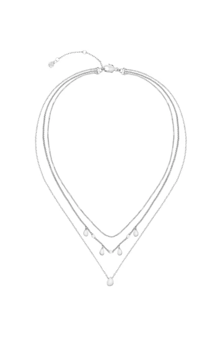 Three-layer silver-tone necklace with droplet charms