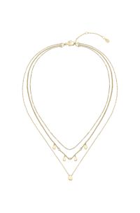 Three-layer gold-tone necklace with droplet charms, Gold tone