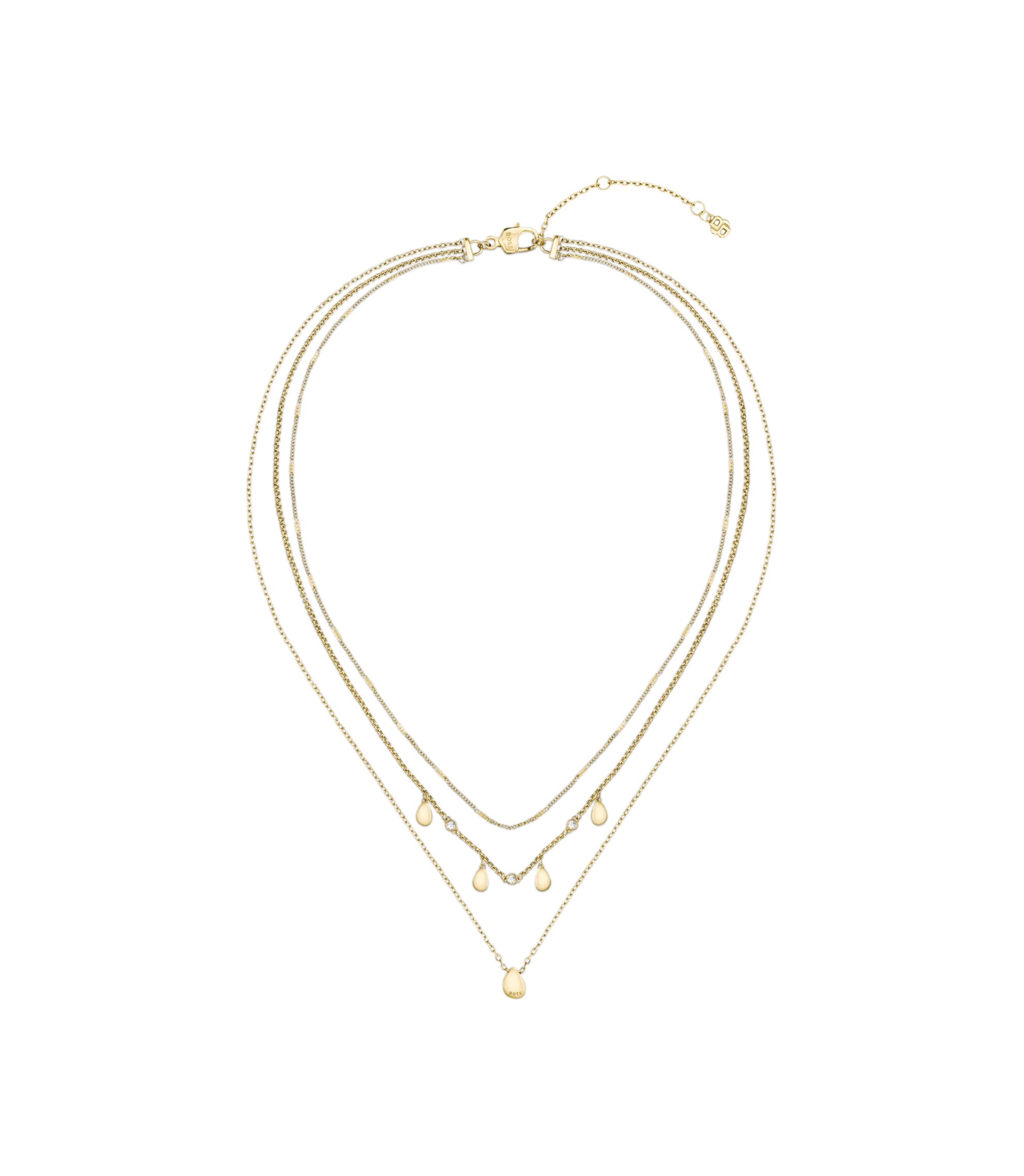 Dreireihige Halskette in Goldfarbe mit Tropfenanhängern