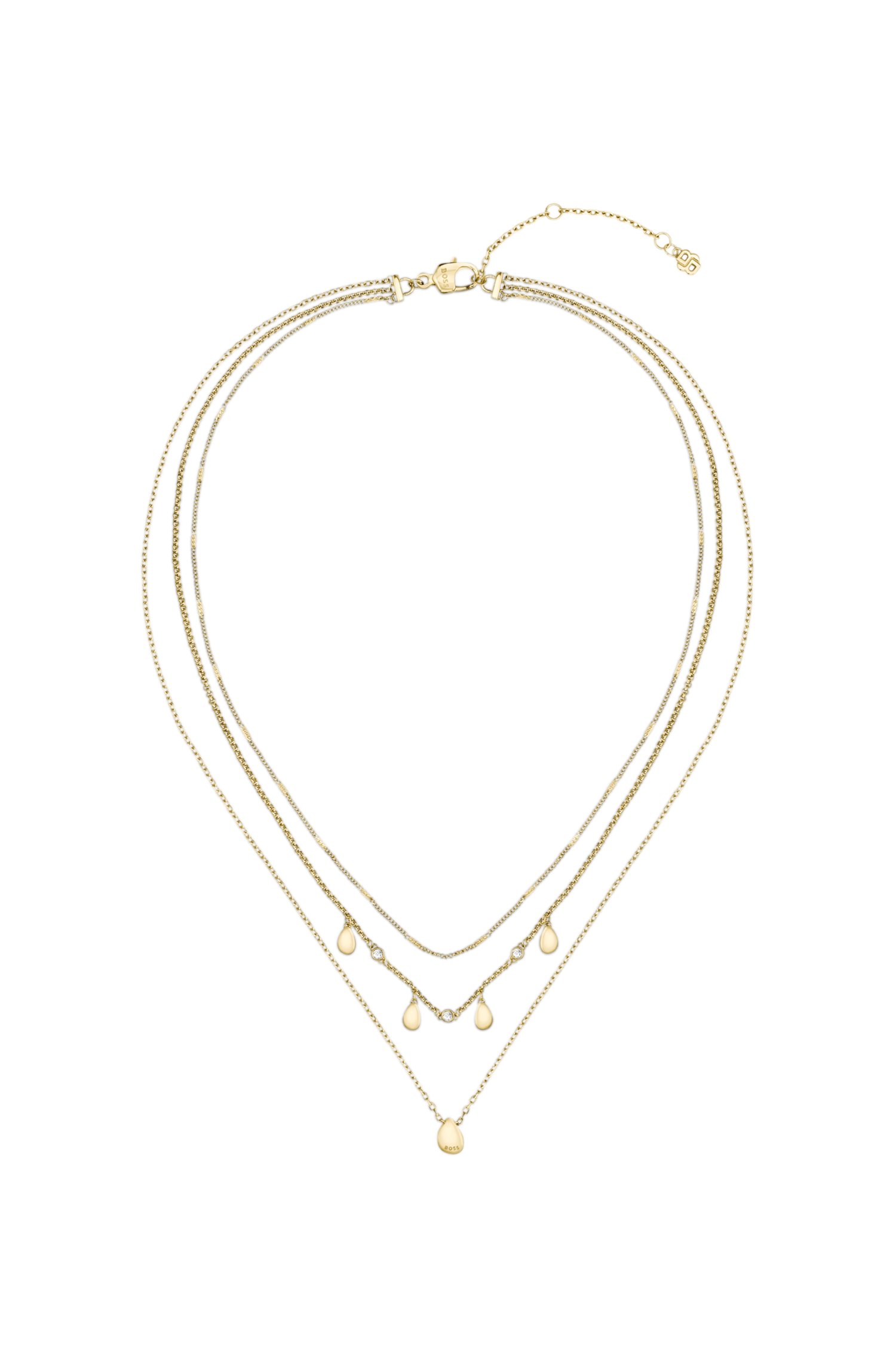 Boss Three-layer gold-tone necklace with droplet charms halsband dam