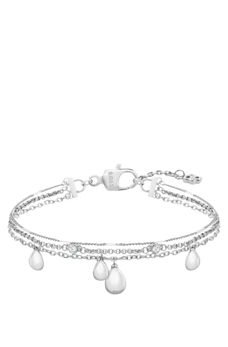 Three-layer silver-tone bracelet with droplet charms