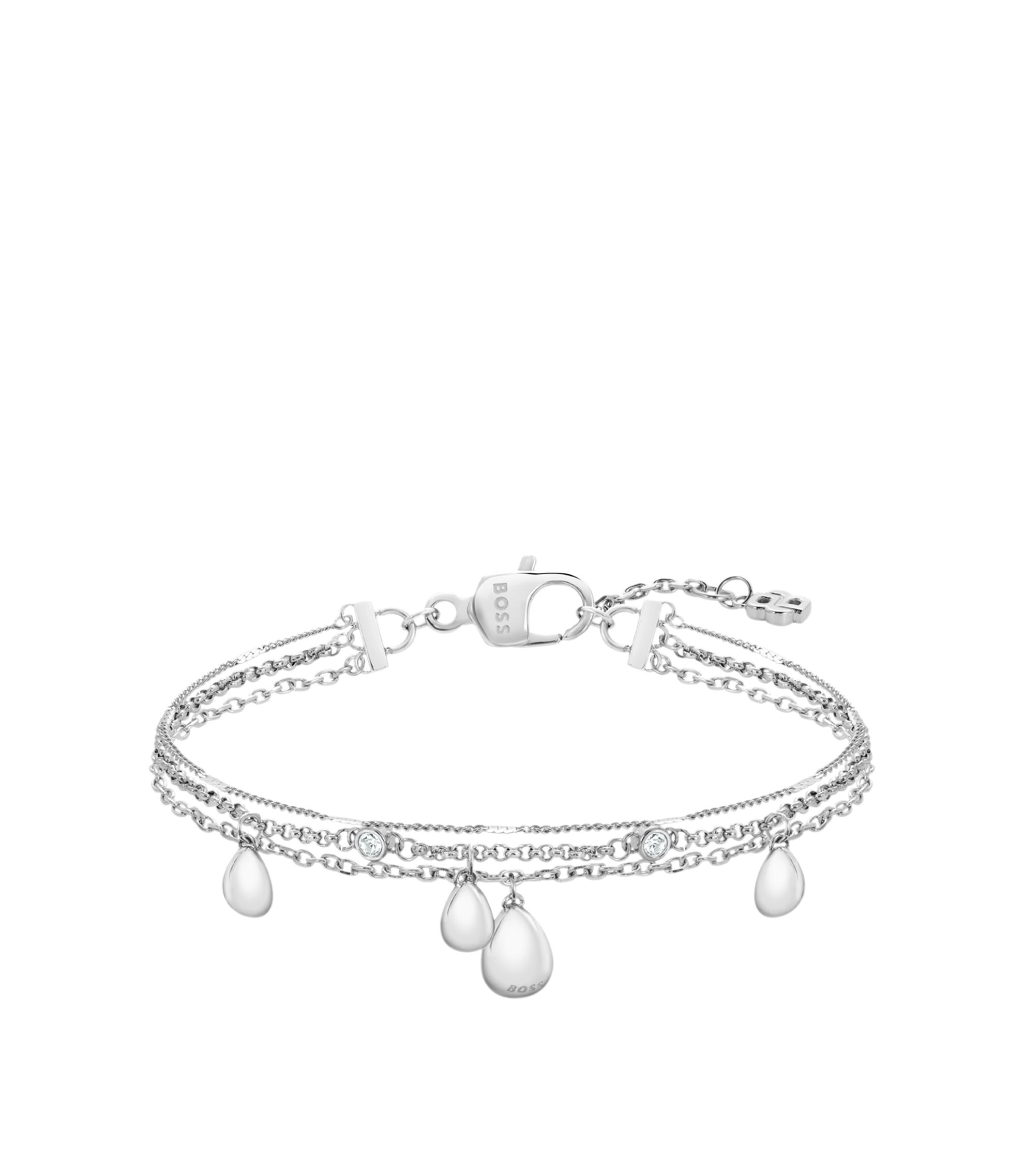 Dreireihiges Armband in Silberfarbe mit Tropfenanhängern