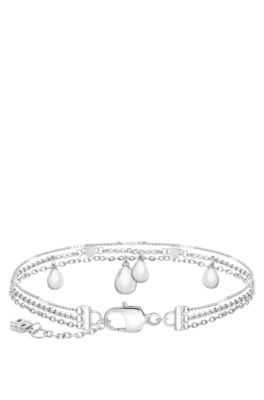 Drielaagse zilverkleurige armband met druppelvormige bedeltjes, Zilverkleurig