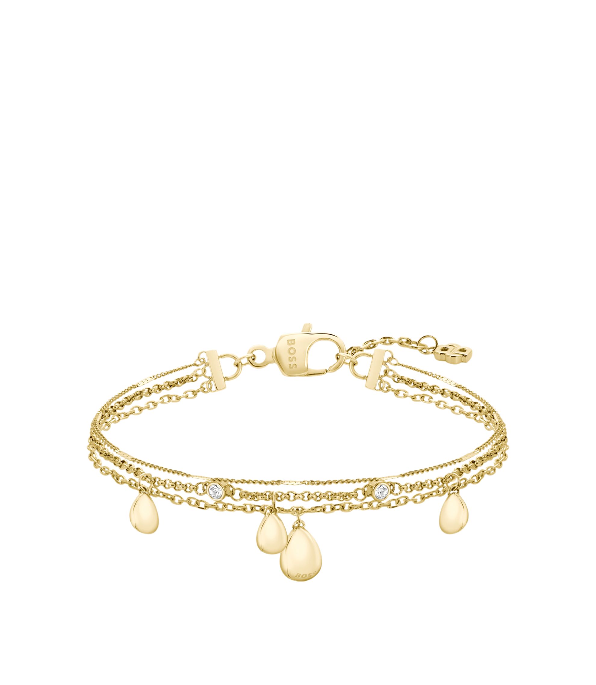 Dreireihiges Armband in Goldfarbe mit Tropfenanhängern