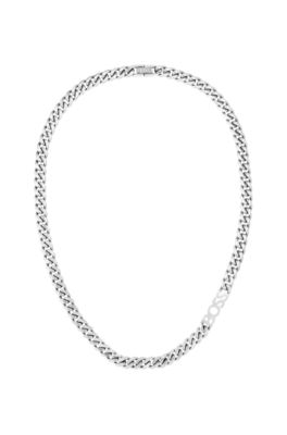 Silver-tone curb-chain necklace with logo link , Silver tone