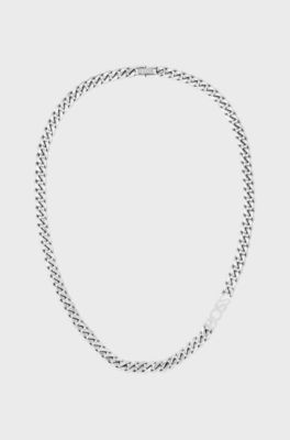 Collana con catena con maglia barbazzale color argento e maglia con logo, Color argento