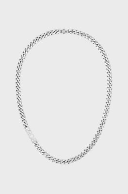 Collana con catena con maglia barbazzale color argento e maglia con logo, Color argento
