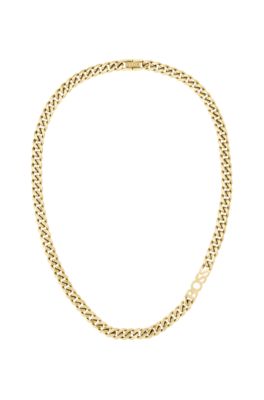 Gold-tone curb-chain necklace with logo link, Gold tone