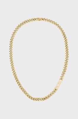 Gold-tone curb-chain necklace with logo link, Gold tone