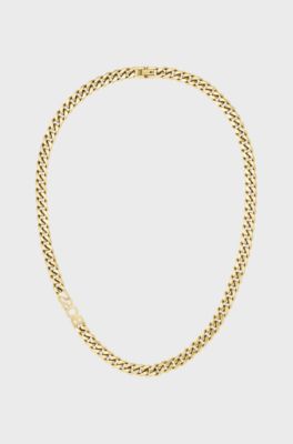 Collana a catena con maglia barbazzale in acciaio color oro con logo, Color oro