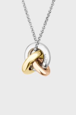 Three-tone necklace with knot design, Silver tone