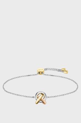 Pulsera en tres tonos con dise&ntilde;o de nudo, Tono plateado