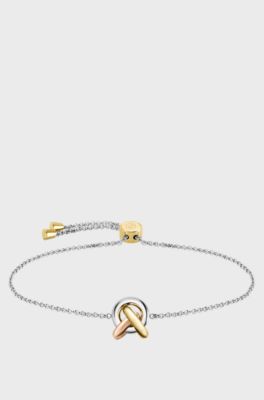 Three-tone bracelet with knot design, Silver tone