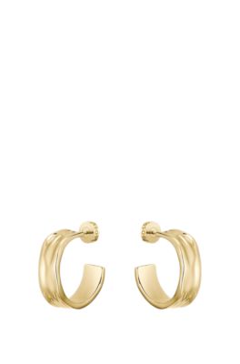 Gold-tone hoop earrings with ripple design, Gold tone