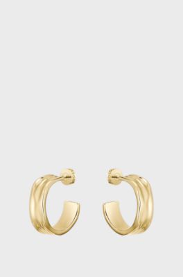 Gold-tone hoop earrings with ripple design, Gold tone