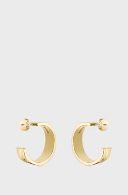 Gold-tone hoop earrings with ripple design, Gold tone