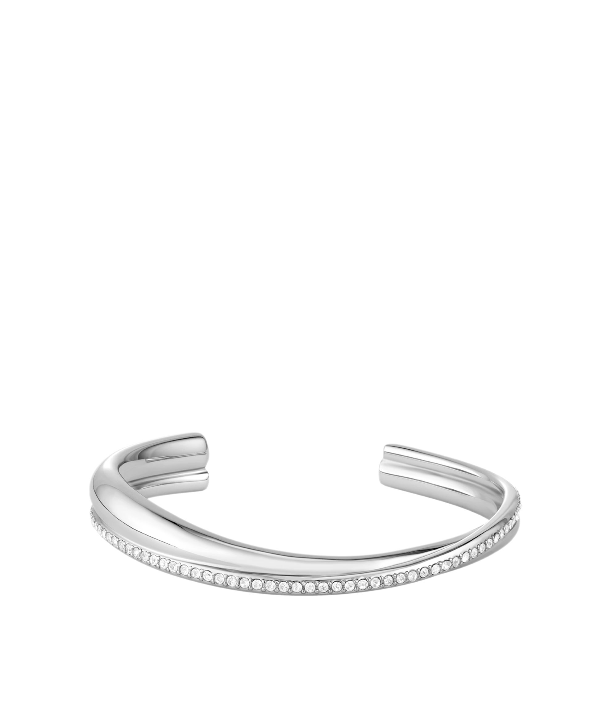 Silberfarbener, geschwungener Armreif mit Kristallverzierungen