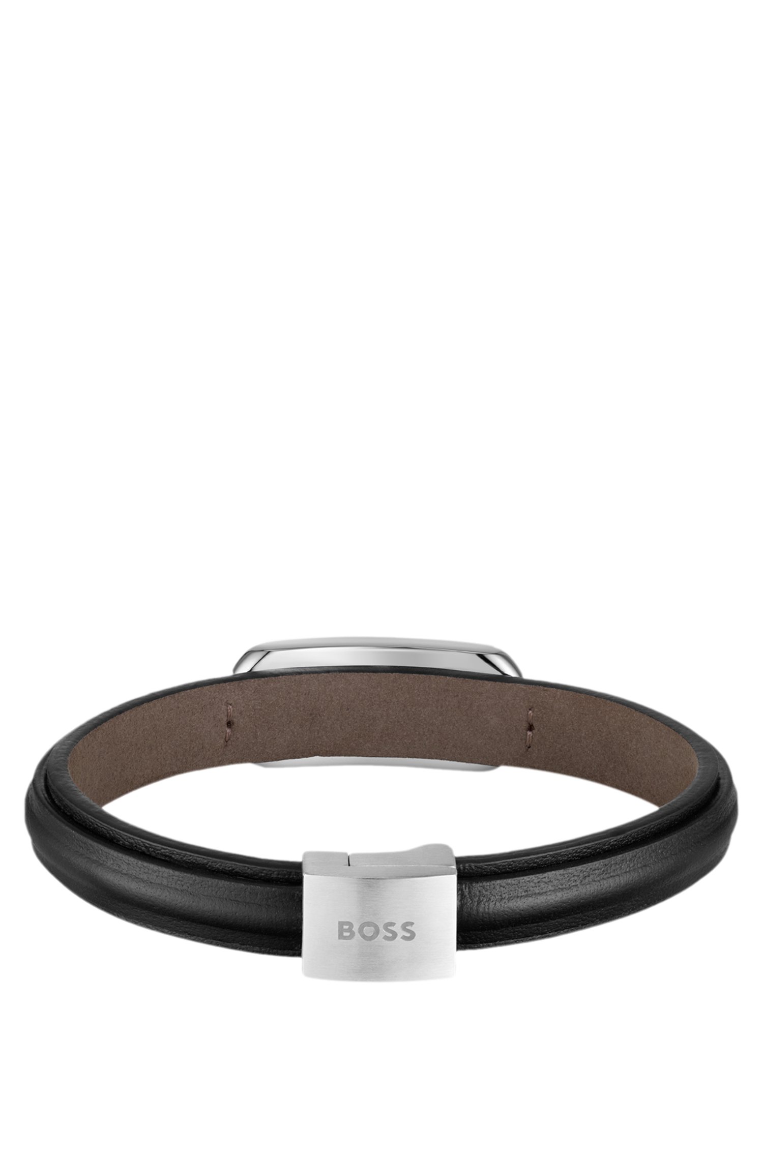 Boss Layered leather cuff with branded silver-tone link armband herr – bild 2