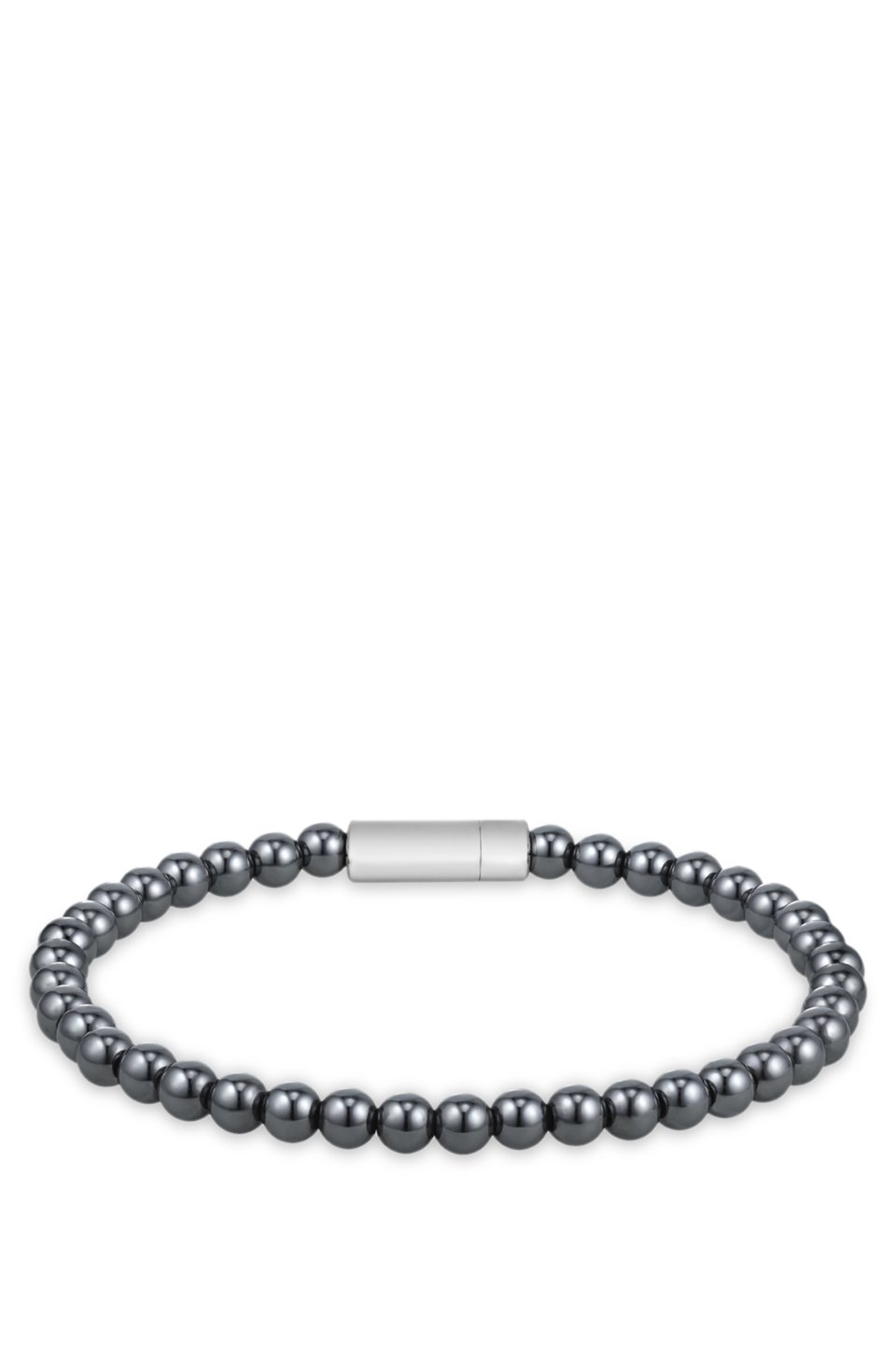 Hematite-bead cuff with logo closure