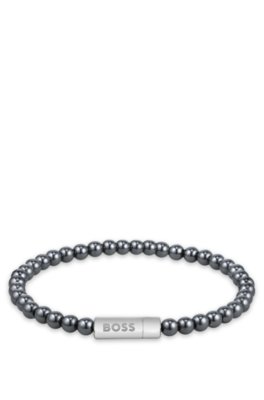 Boss Hematite-bead cuff with logo closure armband herr – bild 2