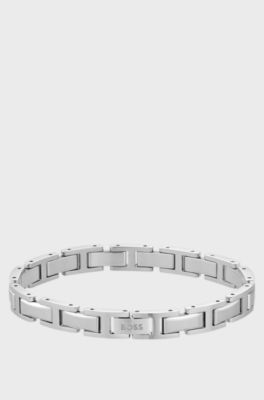 Bracciale color argento con maglie a forma di H e chiusura con logo, Color argento