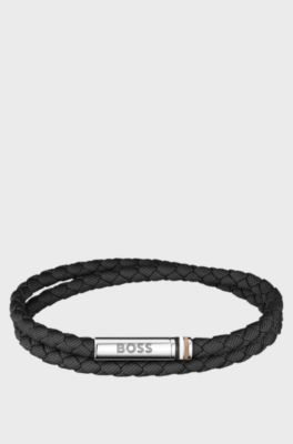 Double-braided black cuff with logo closure, Black