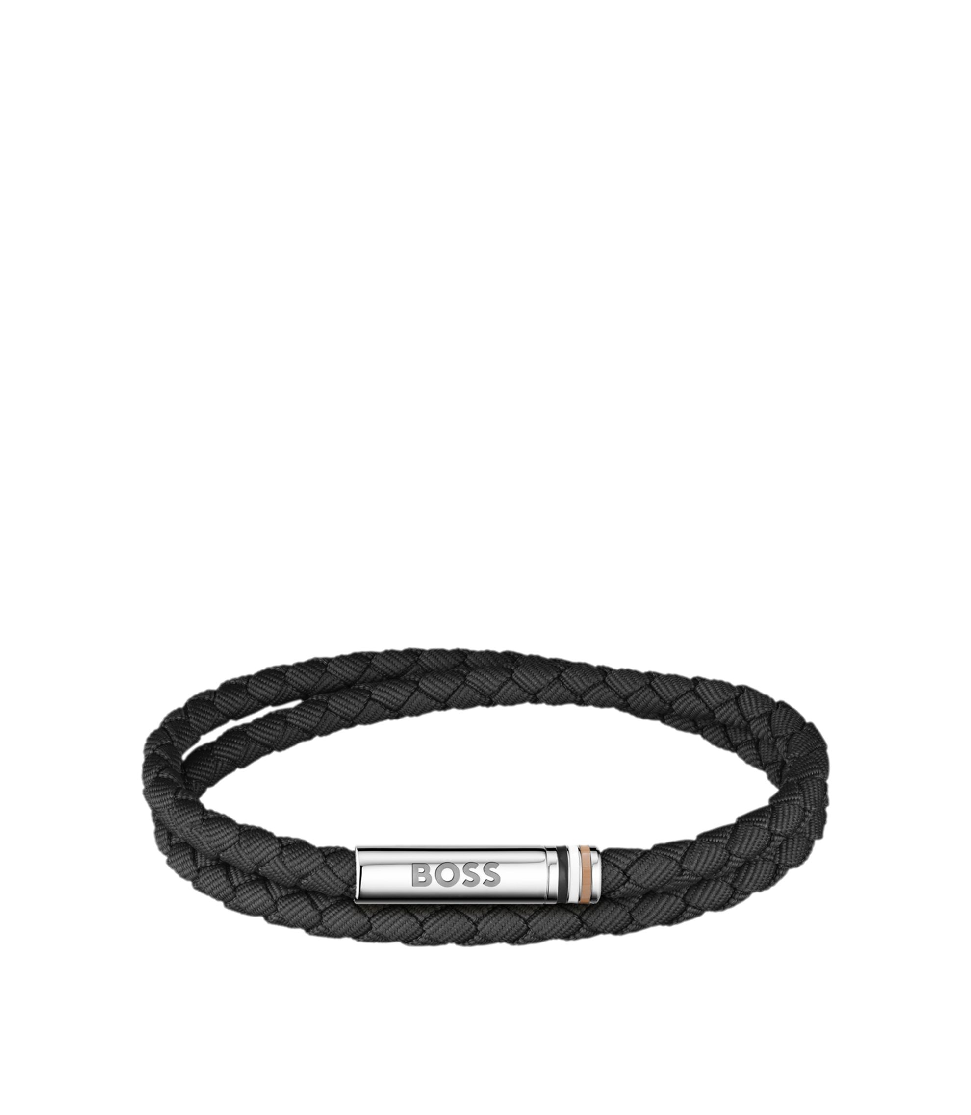 Zweireihiges, geflochtenes Armband in Schwarz mit Logo-Verschluss