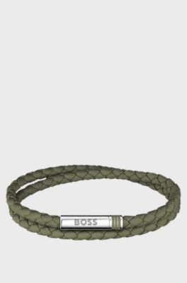 Brazalete verde de trenza doble con logo en el cierre, Verde