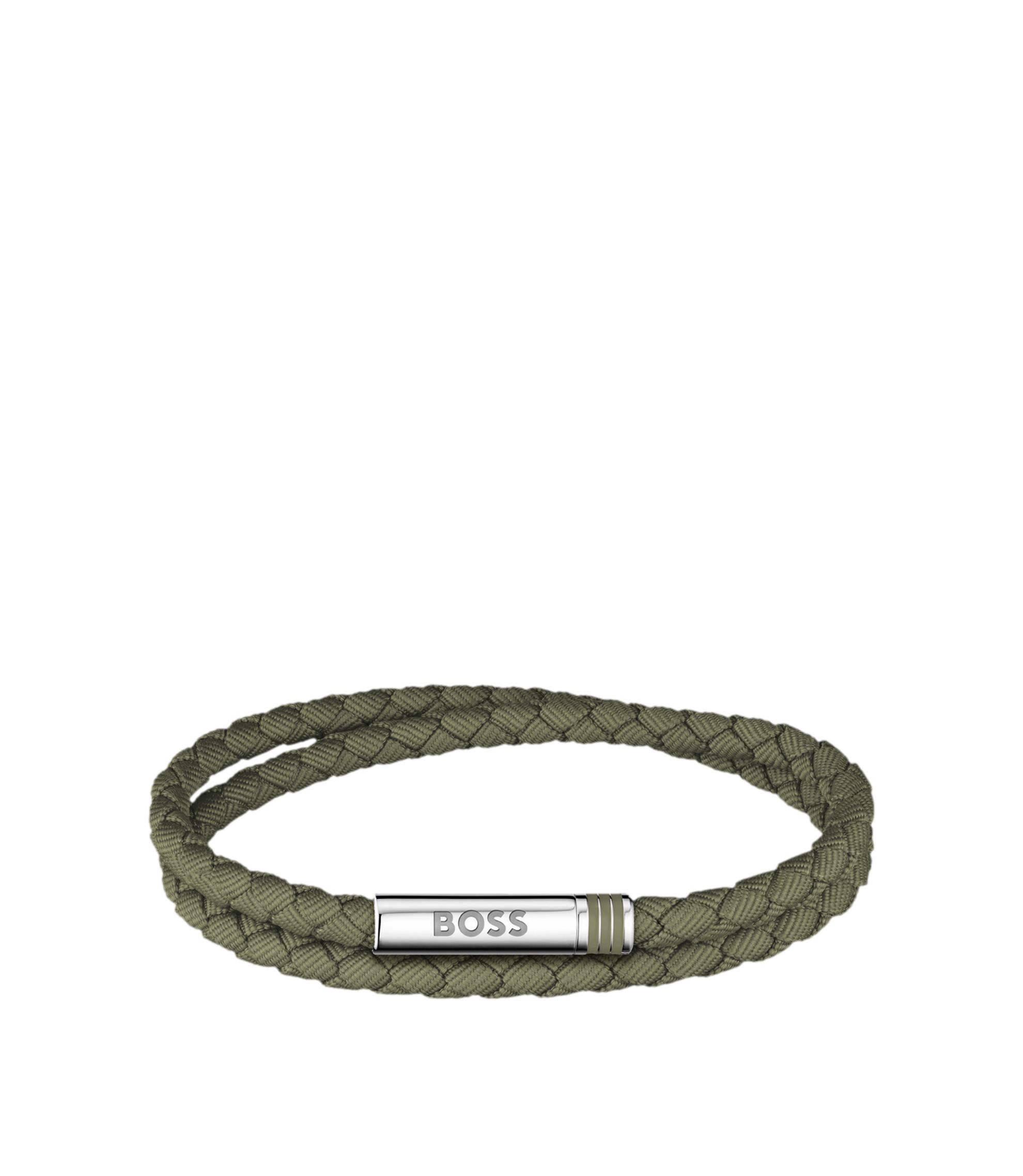 Zweireihiges, geflochtenes Armband in Grün mit Logo-Verschluss