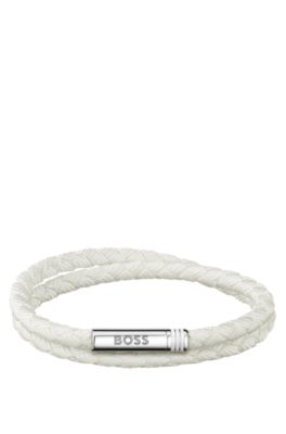 Double-braided white cuff with logo closure, White