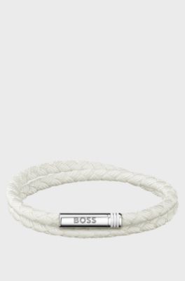 Double-braided white cuff with logo closure, White