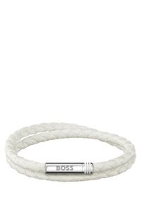 Bracelet double tour tress&eacute; blanc avec fermeture logot&eacute;e, Blanc