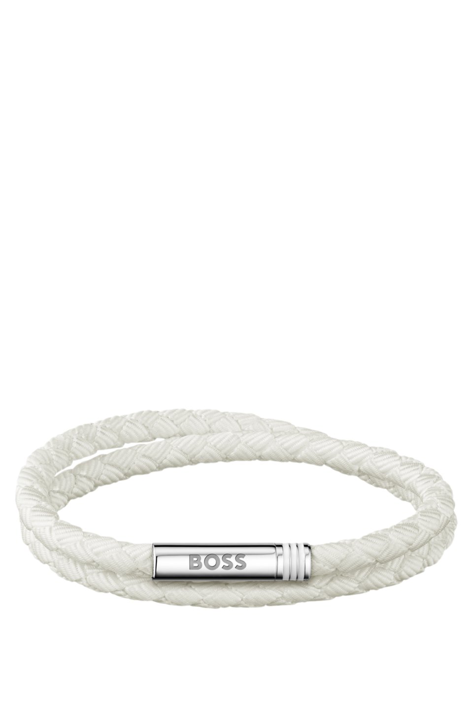 Double-braided white cuff with logo closure