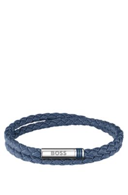 Double-braided denim-effect cuff with logo closure, Blue