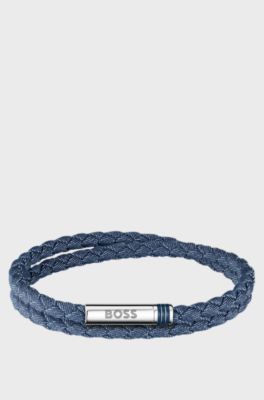 Double-braided denim-effect cuff with logo closure, Blue