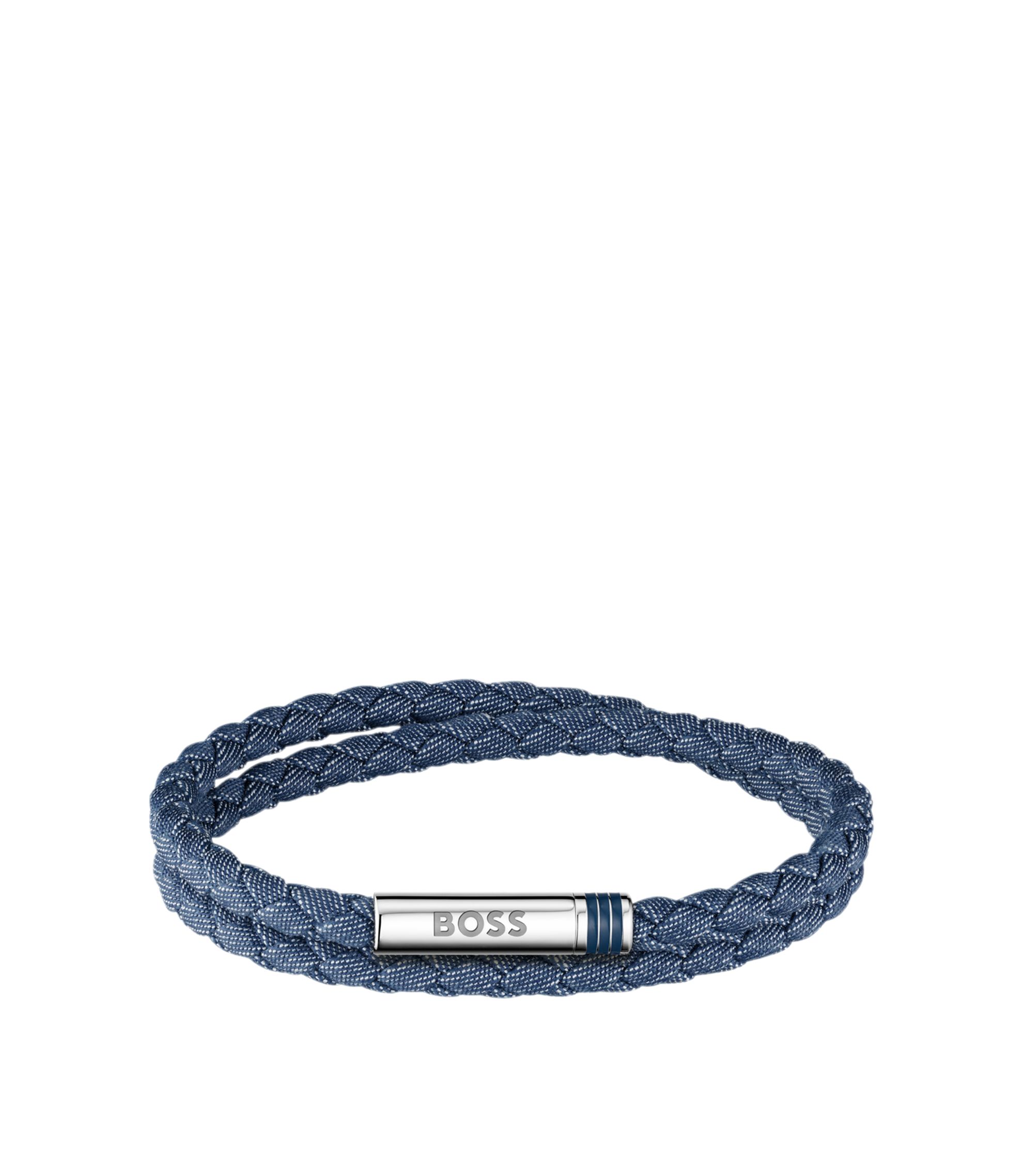 Zweireihiges, geflochtenes Armband in Denim-Optik mit Logo-Verschluss