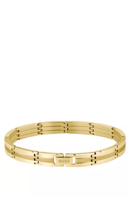 Gold-effect striped cuff with logo clasp