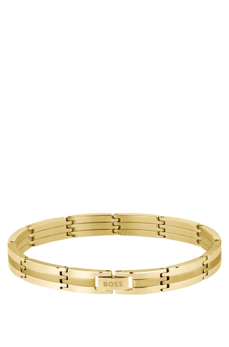Gold-effect striped cuff with logo clasp