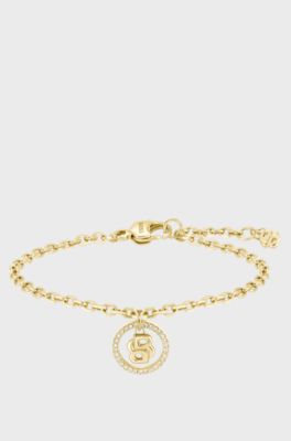 Bracelet dor&eacute; avec breloque &agrave; monogramme Double B, Couleur dor&eacute;e